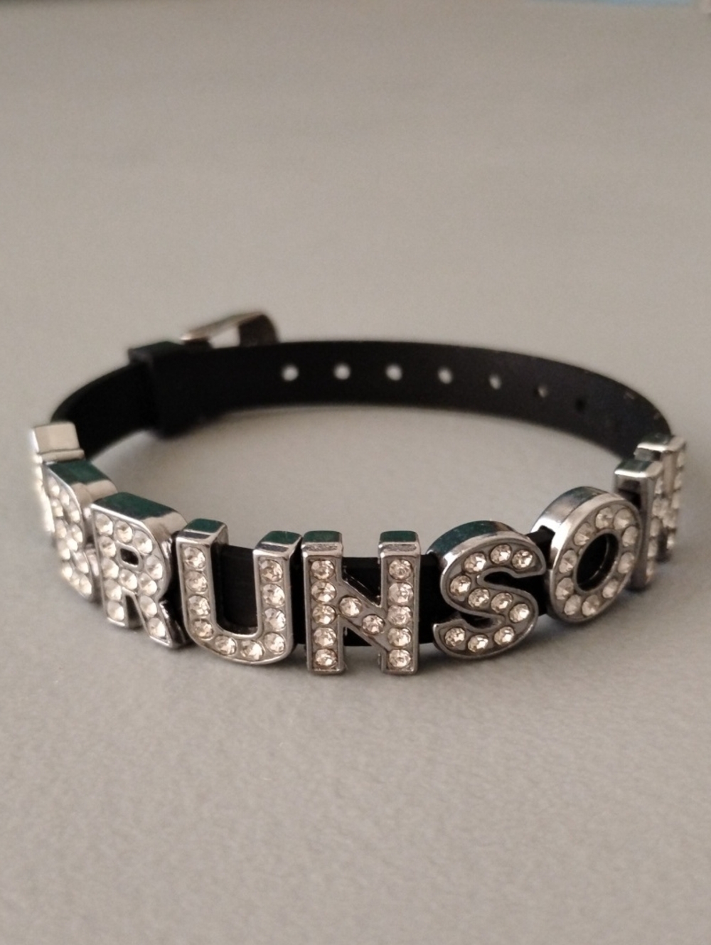 BRUNSON Chunky Crystal Letter Bracelet - Black with Silver Accents